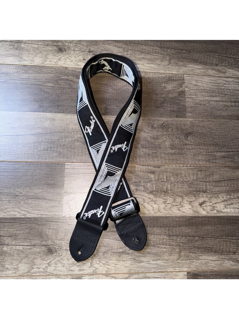 Genuine Fender 2" Monogrammed Adjustable Guitar Strap w/ Fender Logo, Black/Grey